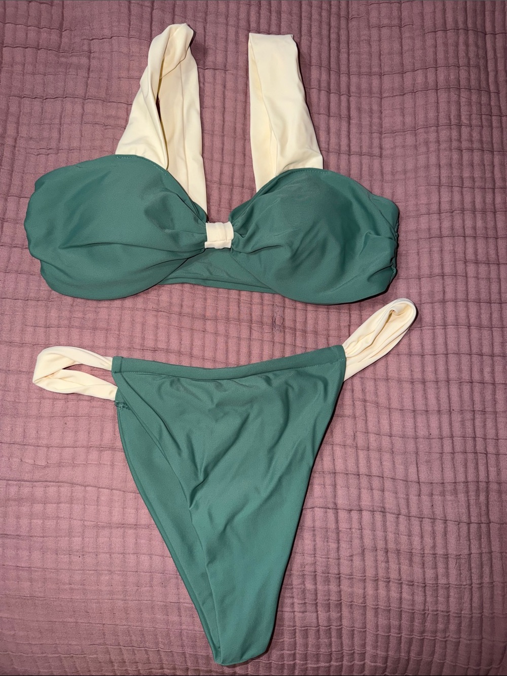 Women’s Two-Tone Green and Cream Bikini Set